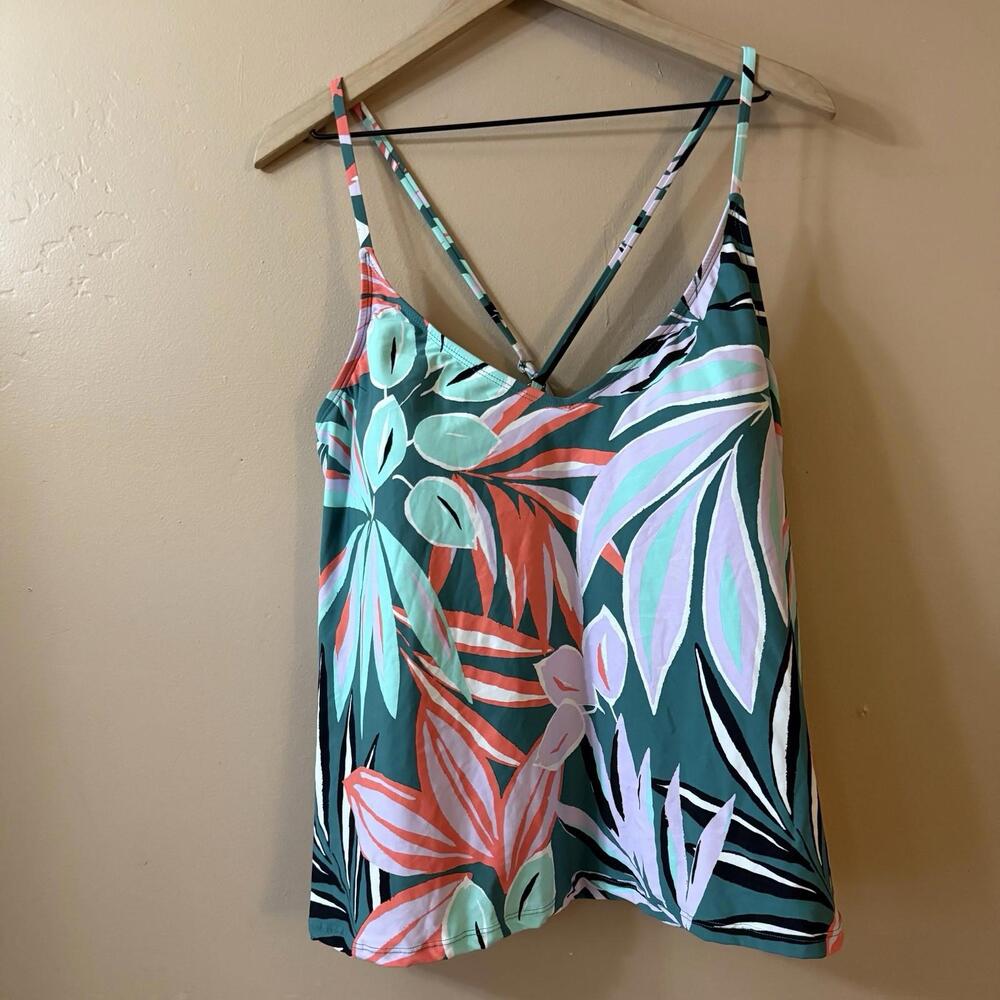 Anne Cole 2X Tankini Swim Top New Zesty Tropical UPF 50 Green
